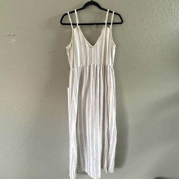 Moon River Maxi Dress Small Cream Striped Sleeveless Button Up Pockets - Picture 2 of 12